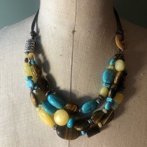 Silpada turquoise, Tiger eye, jasper and leather necklace